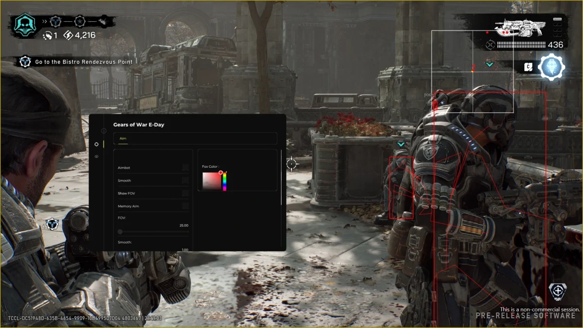 Gears of War E-Day cheat menu showing the aim tab in game Gears of War E-Day cheat menu showing the aim tab in game